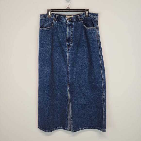 Eddie Bauer Dresses & Skirts - Vintage Eddie Bauer Denim Maxi Skirt Womens 16 Blue Streetwear Front Slit 90s